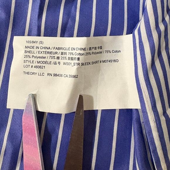 Theory Project Women's Blue White Striped Cotton Band Collar Shirt Size S - Picture 6 of 7
